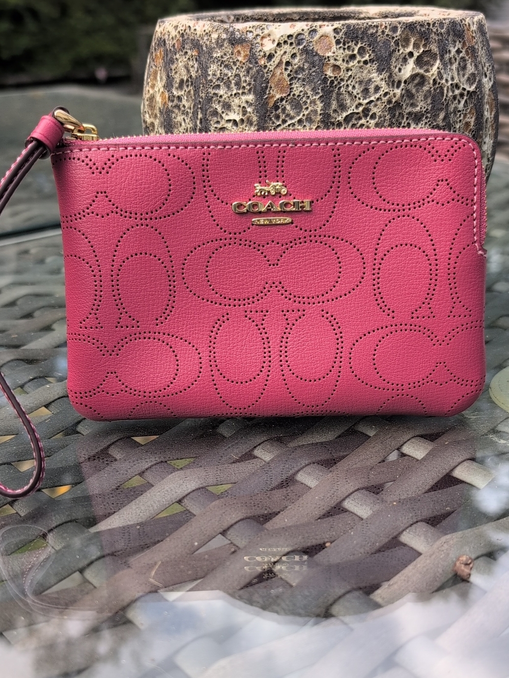 Coach Dusty Rose Perforated Signature Wristlet
